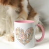 Beige Love Has 4 Paws Pink Handle Mug