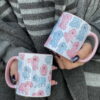 Pink Blue Cavaliers Pink Handle Mug