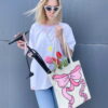 Zero Woofs Given Bow Beige Canvas Bag