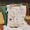 Big Print Cat Cartoon Beige Canvas Bag