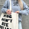 Beige My Dog Doesn't Black Big Canvas Bag