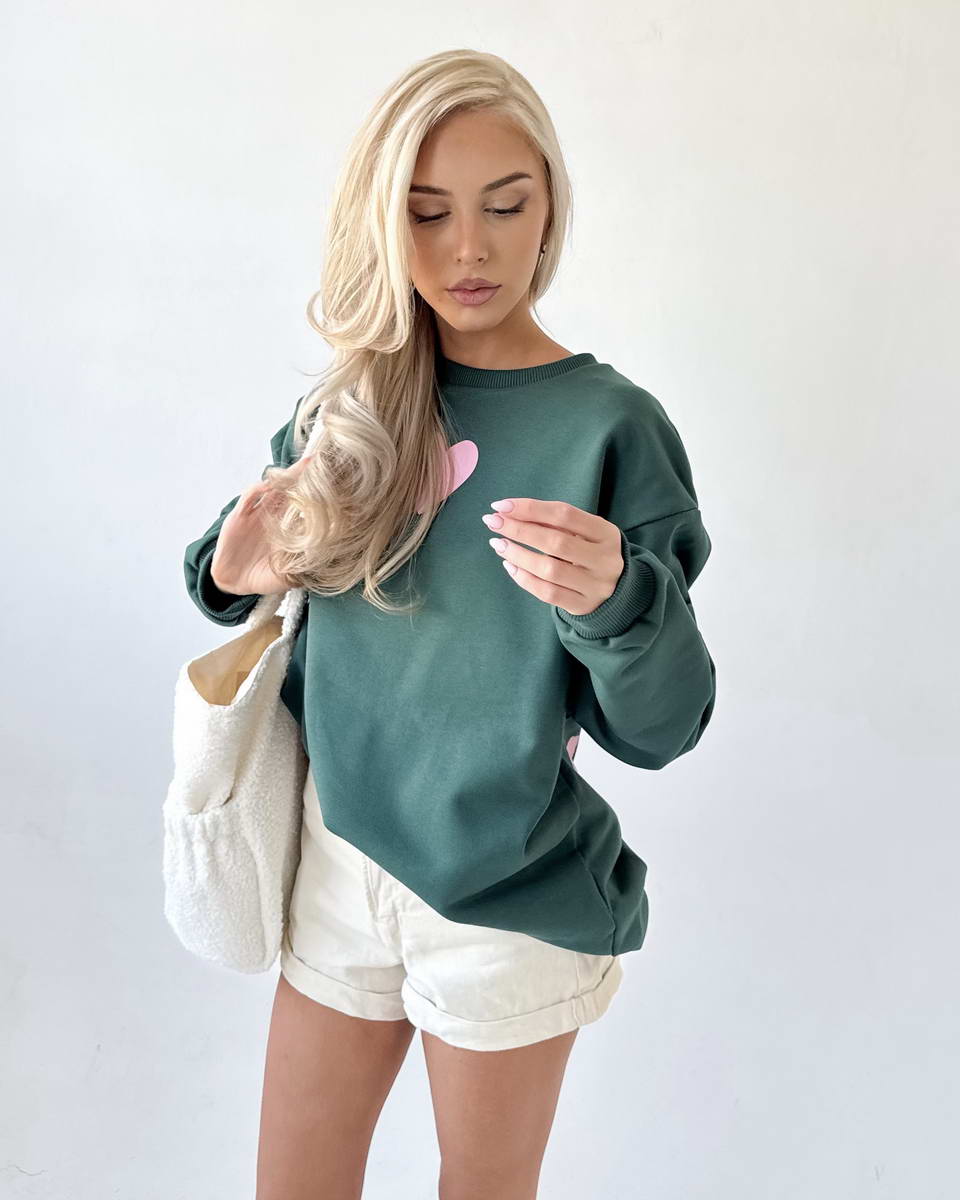 Dark Green Heart Pink Sweatshirt