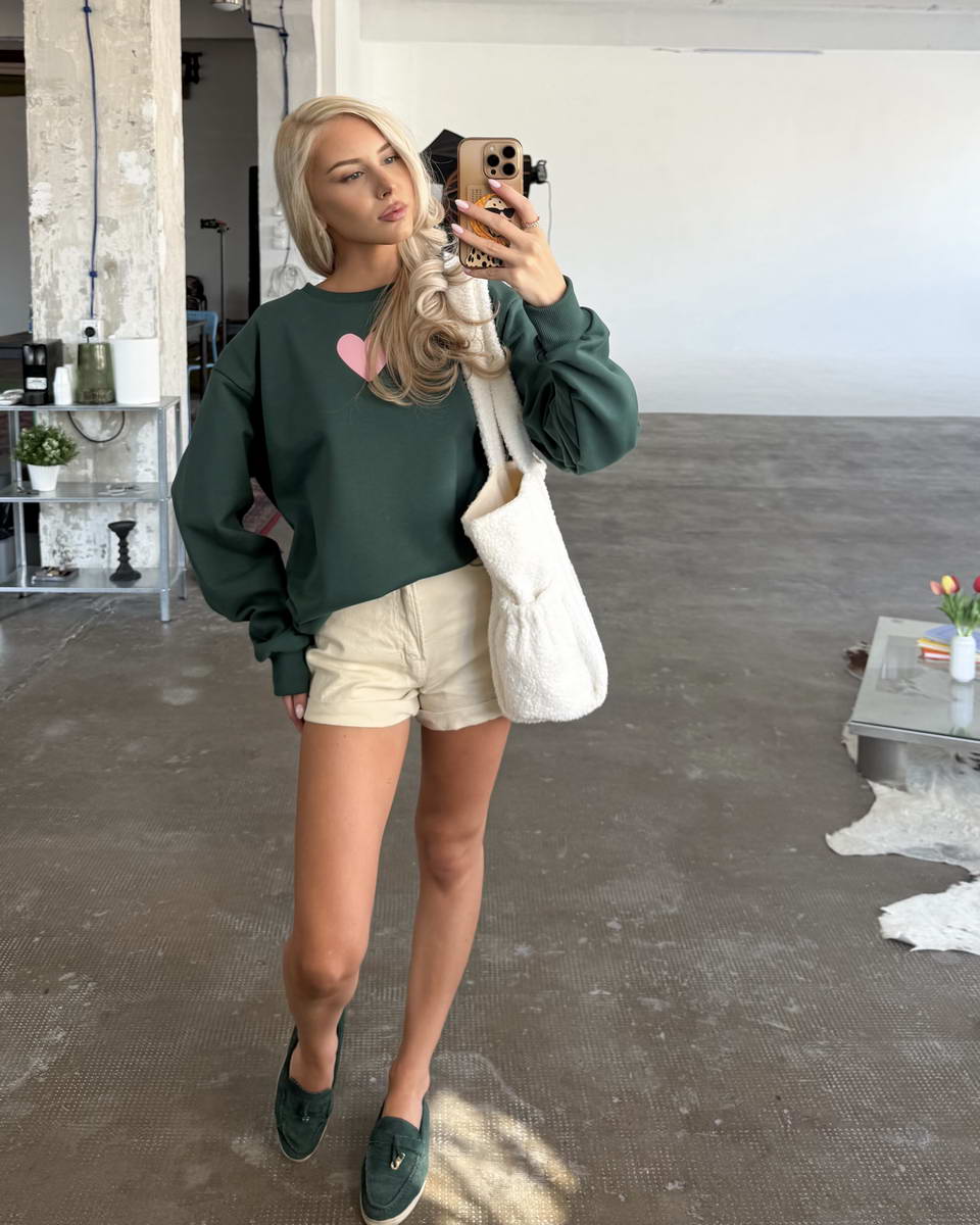 Dark Green Heart Pink Sweatshirt - Image 2