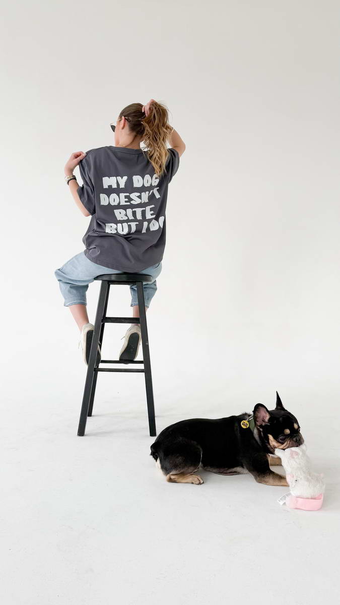 Grey My Dog Doesn't White Tee