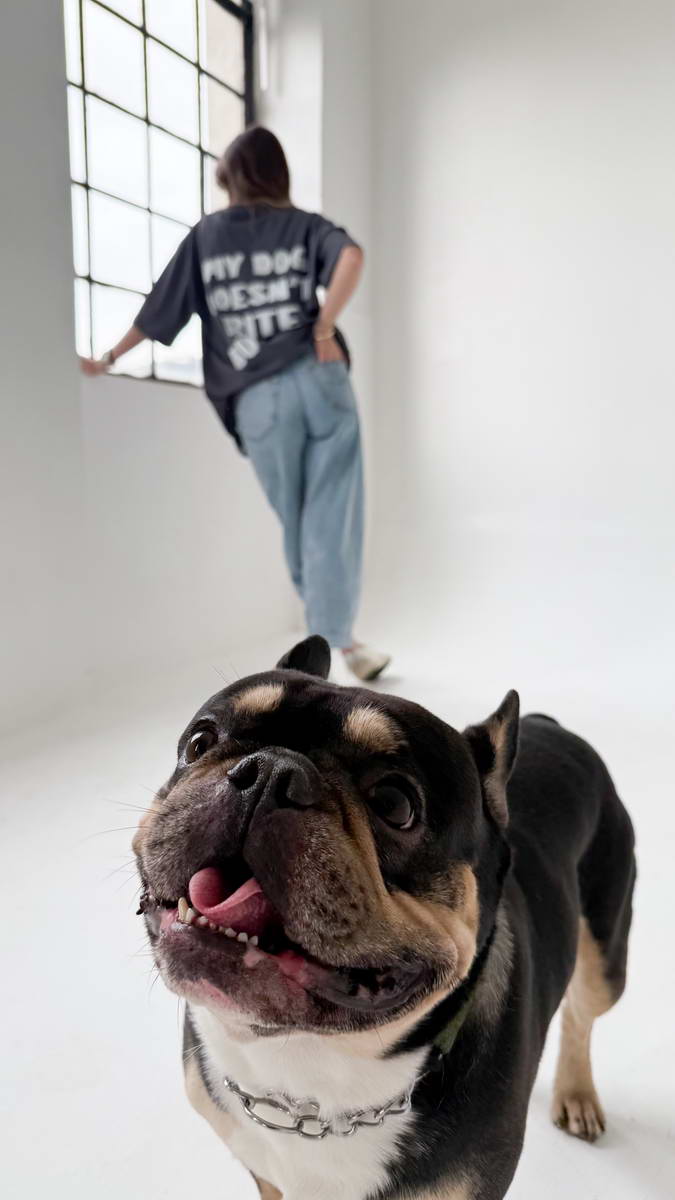 Grey My Dog Doesn't White Tee - Image 2