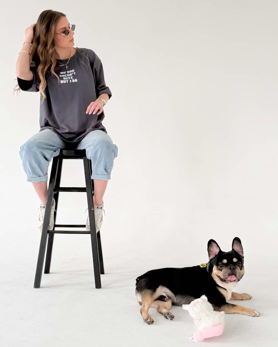Grey My Dog Doesn't White Tee - Image 3