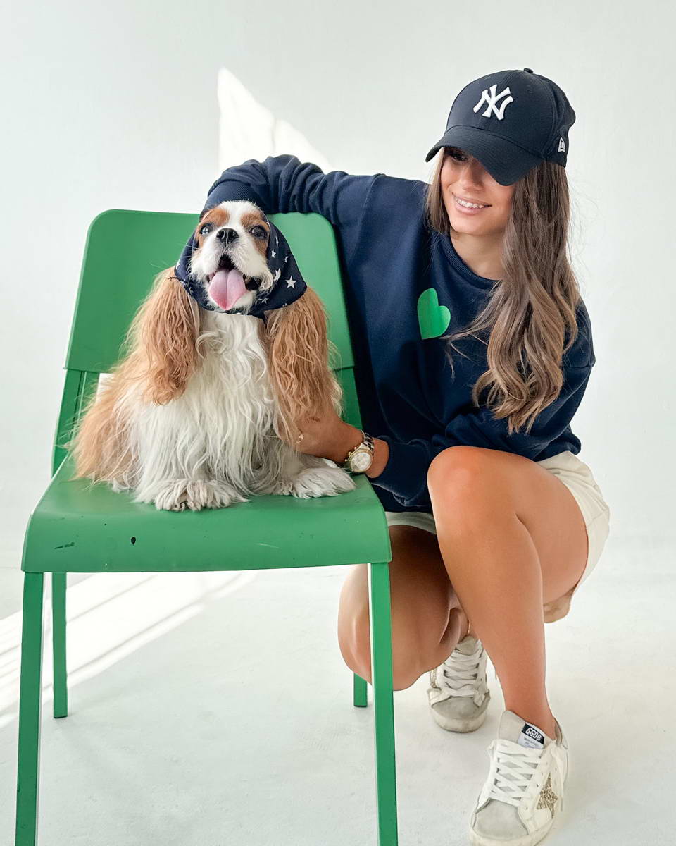 Navy Blue Heart Green Sweatshirt