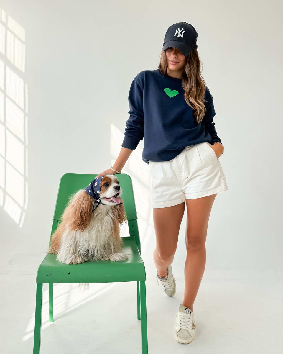 Navy Blue Heart Green Sweatshirt - Image 5