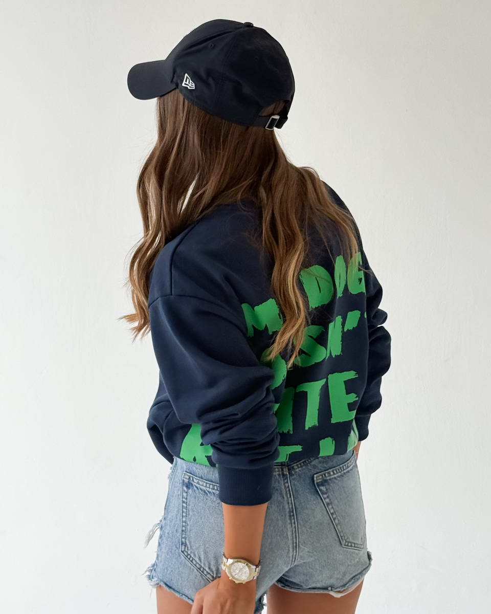 Navy Blue Heart Green Sweatshirt - Image 3