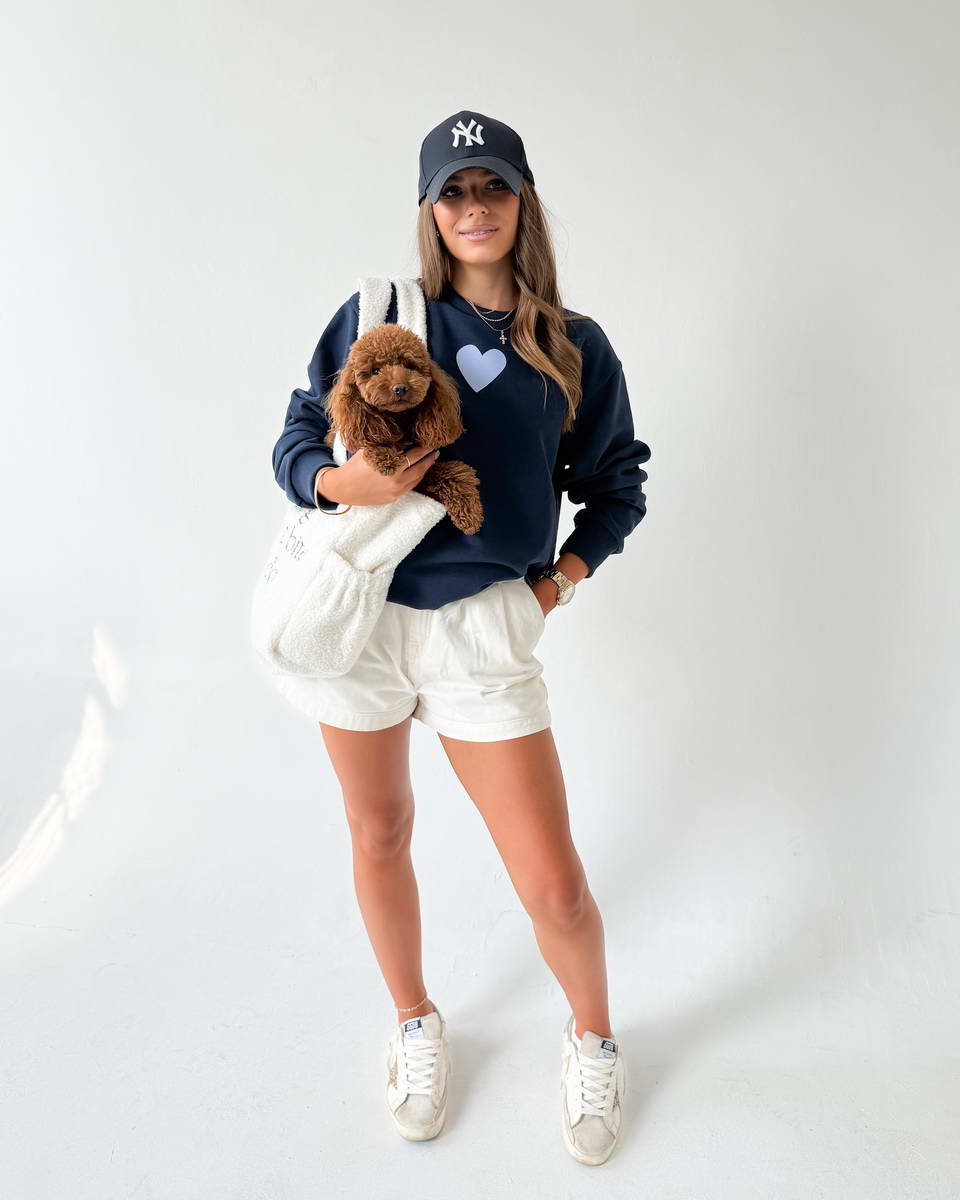 Navy Blue Heart Pastel Blue Sweatshirt - Image 2