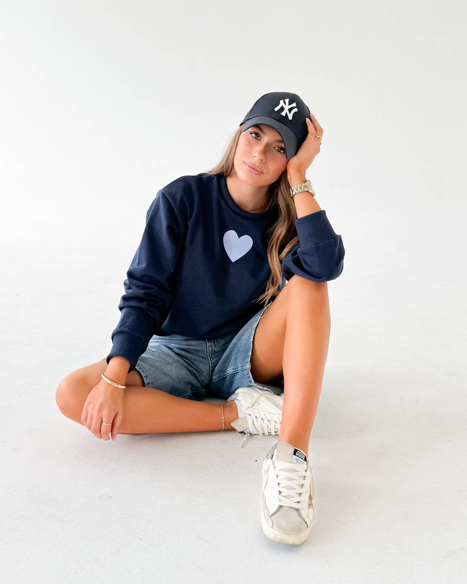 Navy Blue Heart Pastel Blue Sweatshirt - Image 6