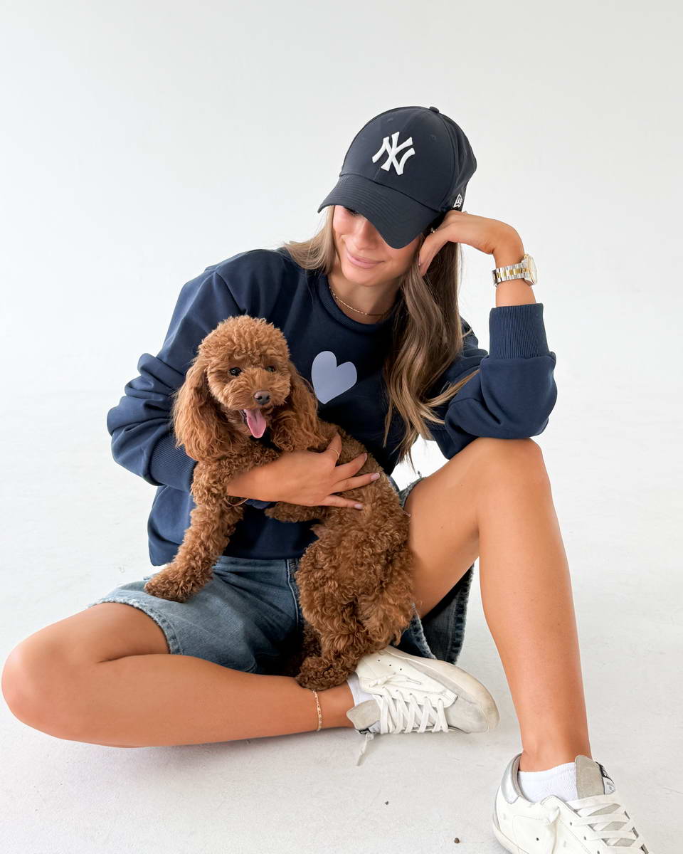 Navy Blue Heart Pastel Blue Sweatshirt - Image 5