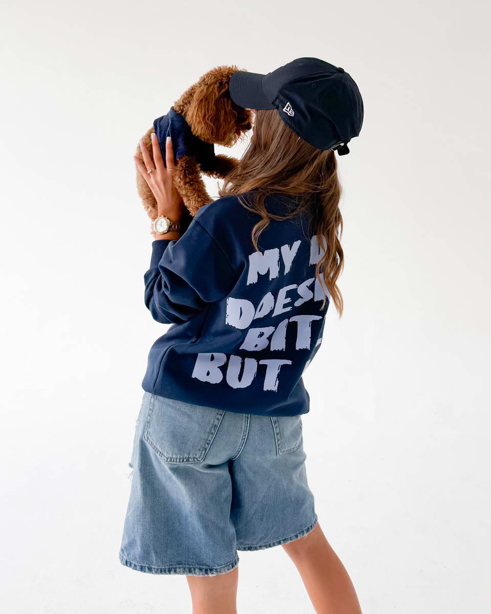 Navy Blue Heart Pastel Blue Sweatshirt - Image 3